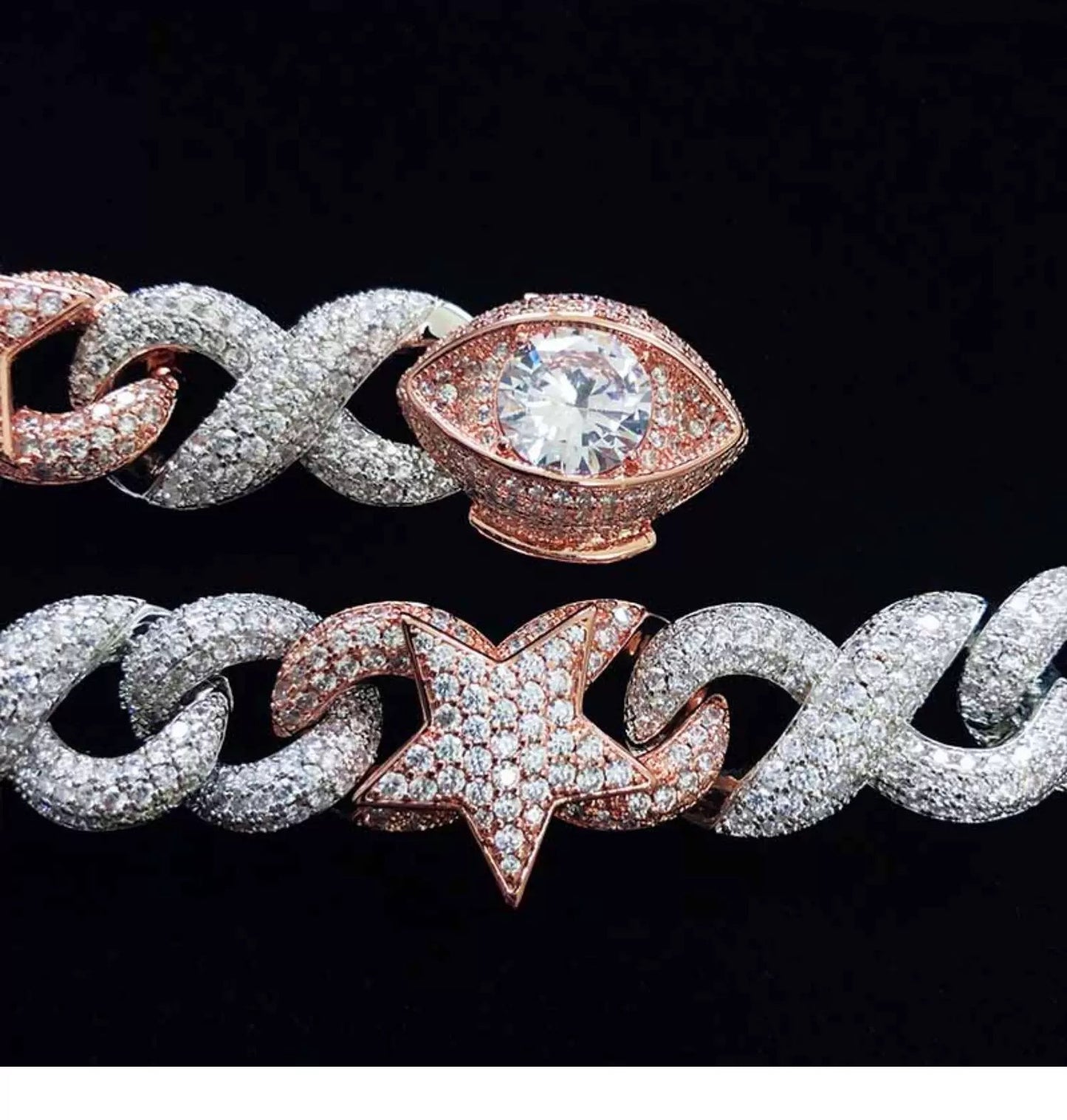 Iced Out Eye of Horus Cuban Chain Silver Rose Gold Men’s Jewelry