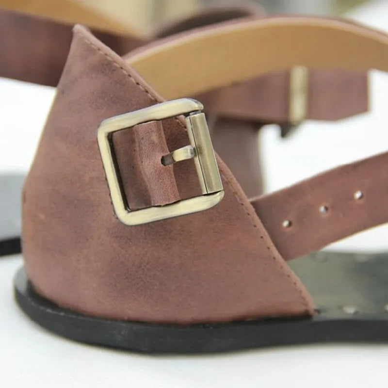 Men's Real Leather Black Rivet Gladiator Sandals for Summer