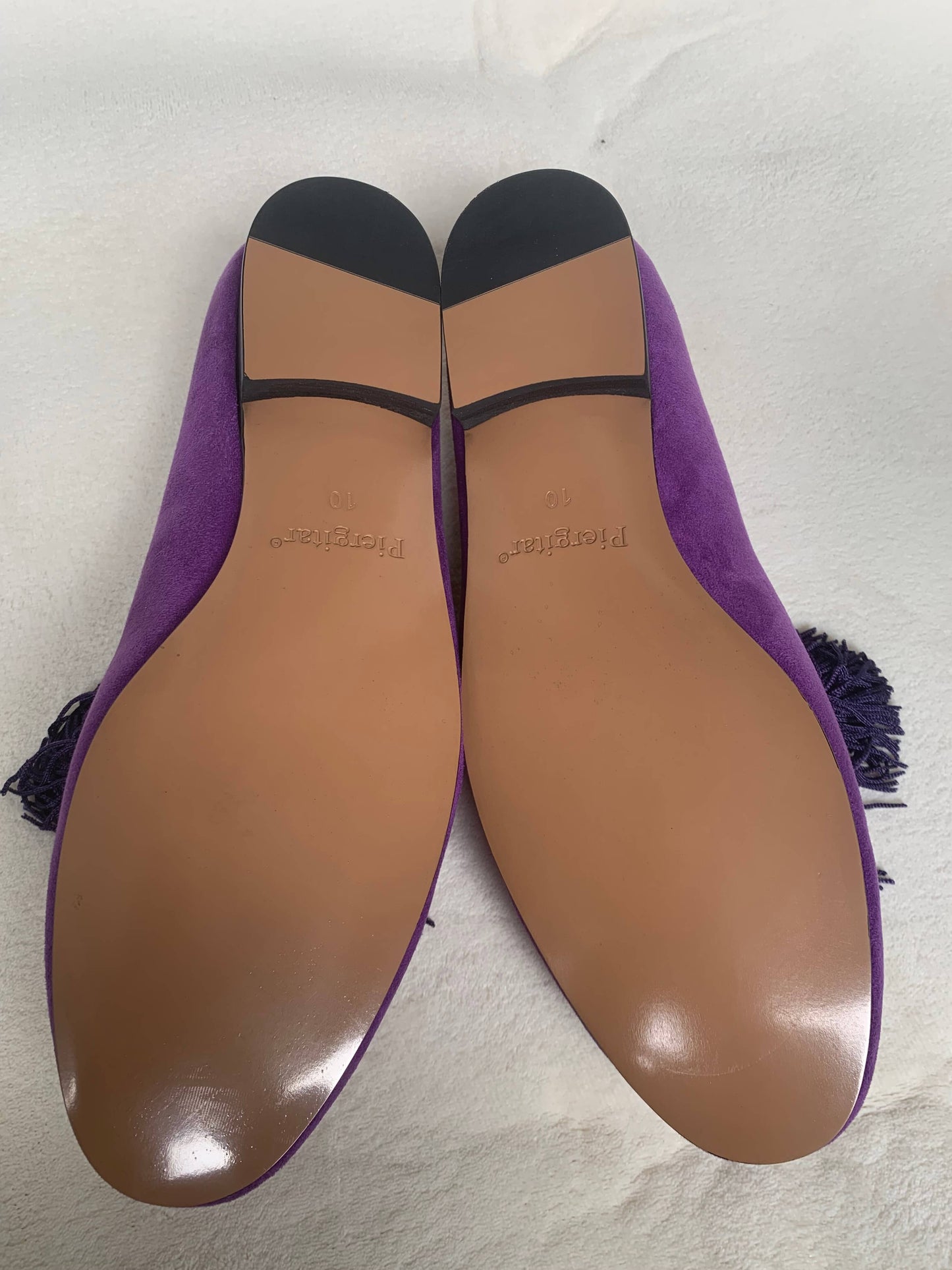 メンズハンドメイドシューズ パープルスエードローファー タッセル