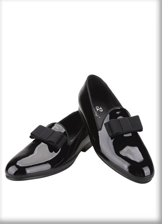 Men's Black Patent Leather Bow-Tie Loafers