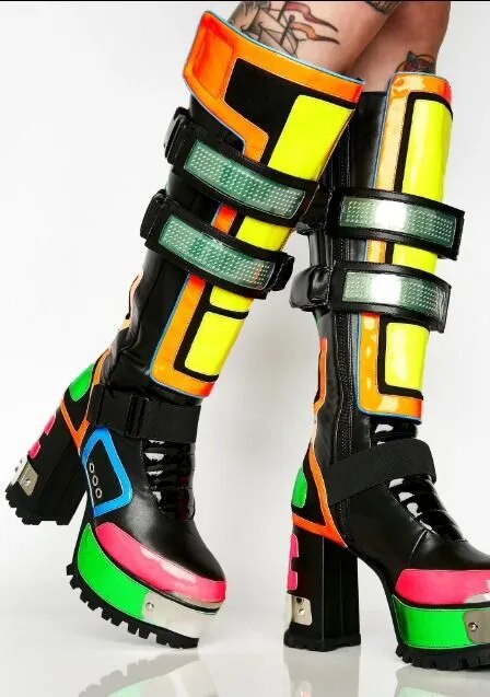 Punk Style Knee High Boots Colorful Platform Heels