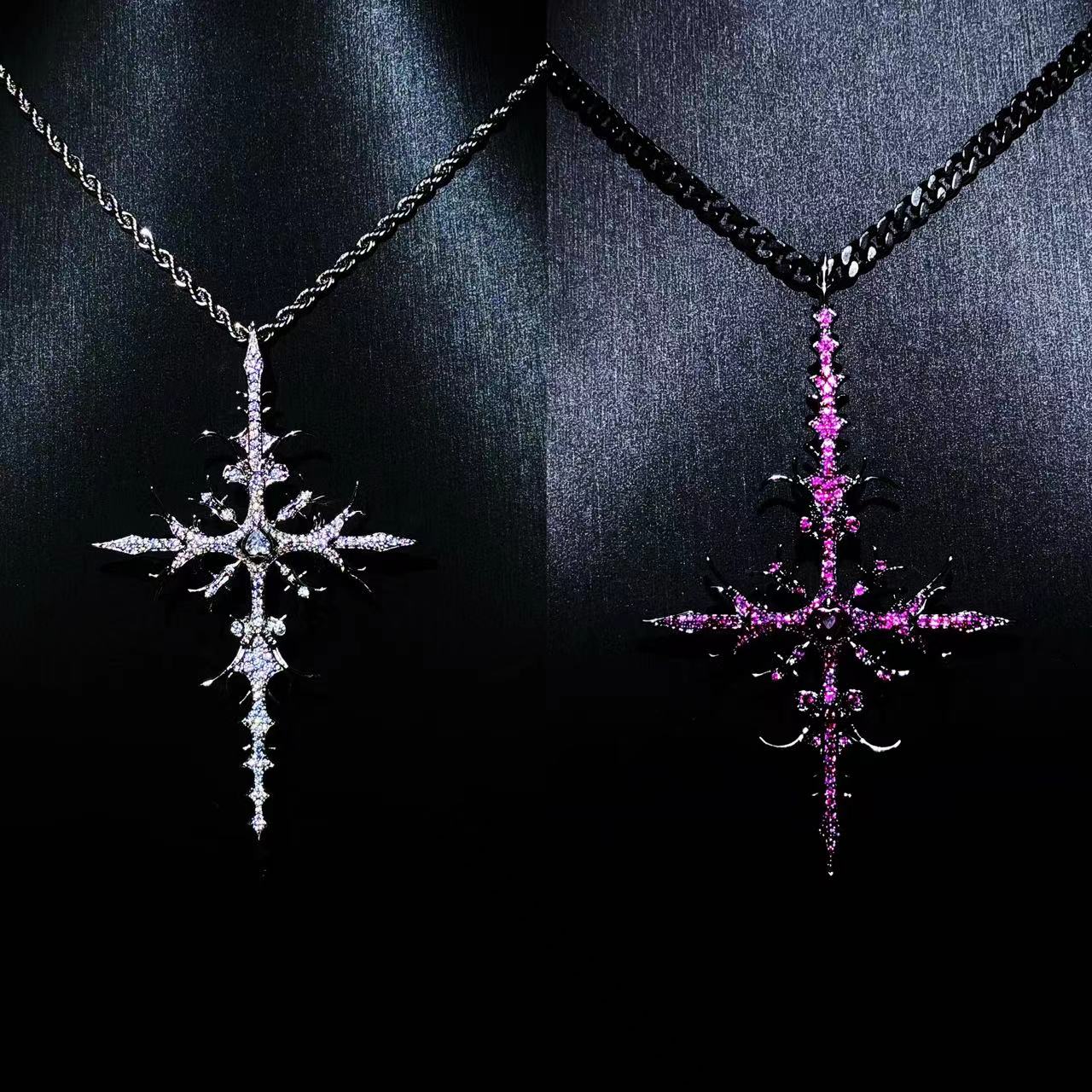 Iced Out Reversible Cross Pendant, Platinum-Tone, Hip-Hop Jewelry
