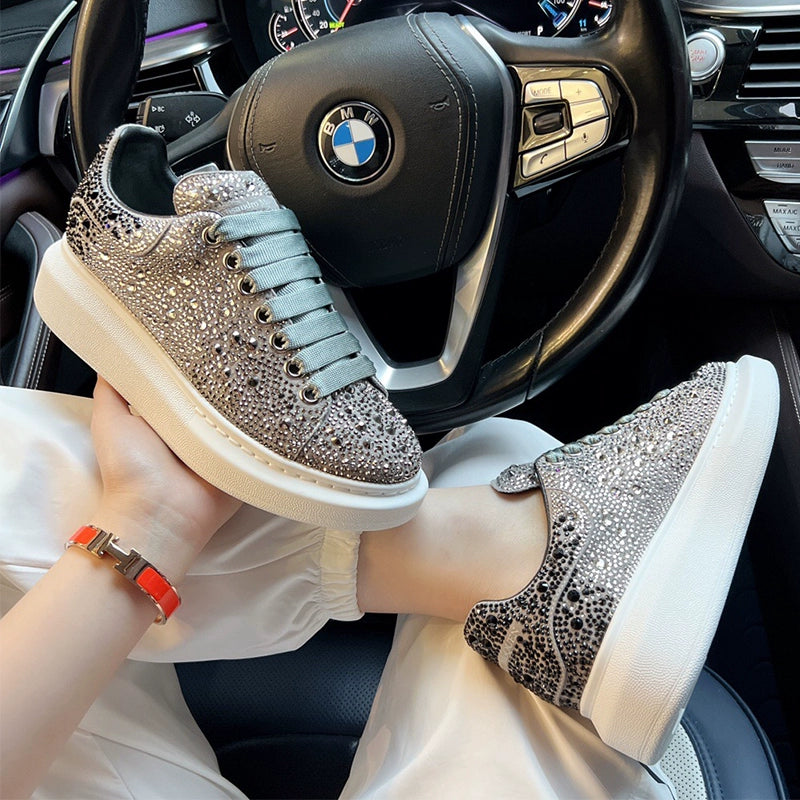 Unisex Rhinestone Platform Sneakers – Red