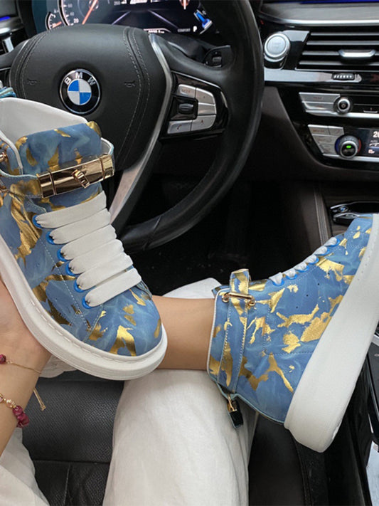 Unisex Camo High Top Sneakers – Blue Gold