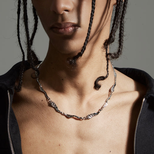 Wave Pattern Titanium Steel Necklace Silver-Tone Gift for Him