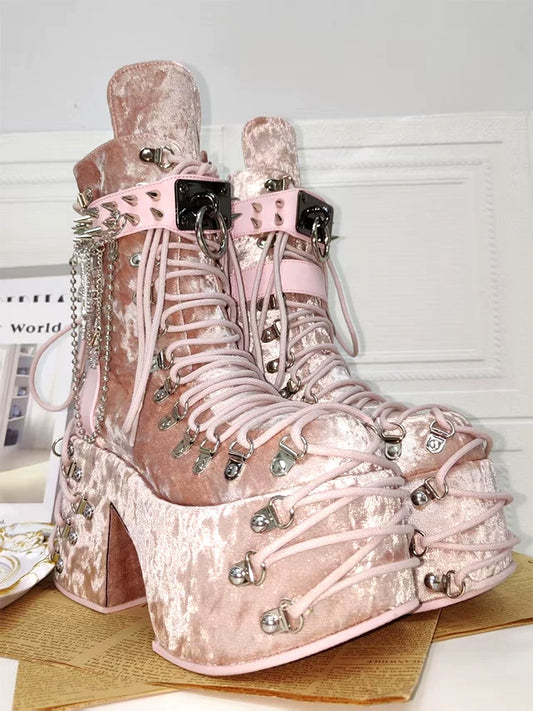 Lolita Punk Boots with Round Toe Retro Style and Belt Straps