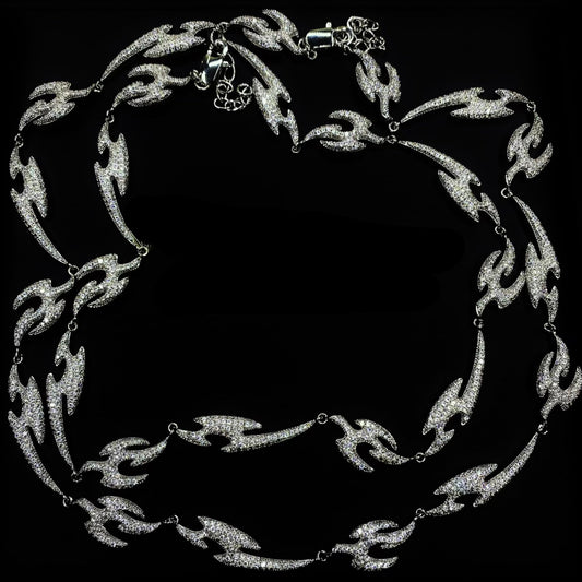 Iced Out Flame Cuban Link Necklace, Platinum-Tone, Hip-Hop Jewelry