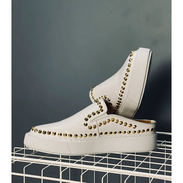 White bag head dragging cowhide rivets one pedal lazy muller shoes ultra-light bottom men's shoes