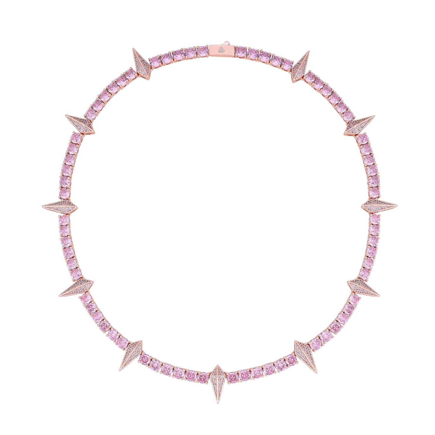 Pink Zirconia Spike Necklace, Gold-Tone, Hip-Hop Statement Piece