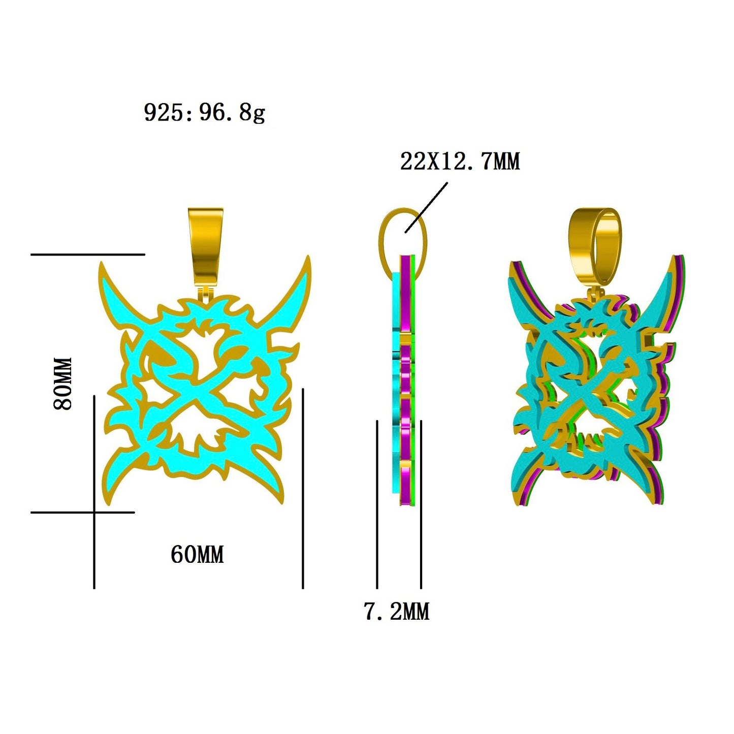 Iced Out Oversized X Pendant Necklace, Platinum-Tone, Hip-Hop Jewelry