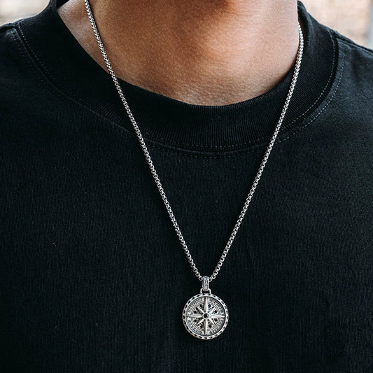 Sterling silver Polaris nautical compass necklace men's pendant original design