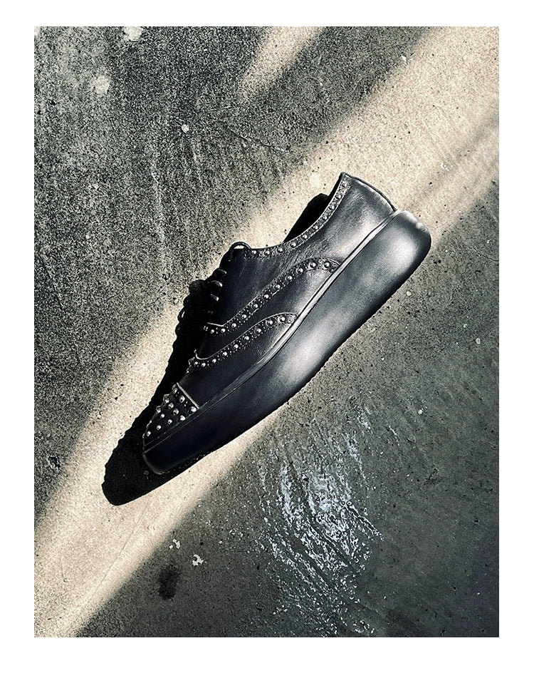 Rivet casual shoes heightened and comfortable platform lace-up Oxford leather shoes fashionable black men's shoes