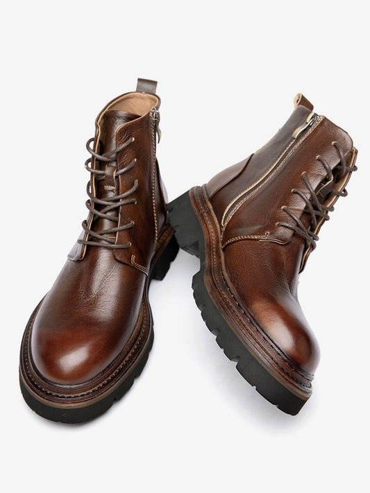 Martin boots men's leather heightening handmade zipper retro wind turbine boots men's short boots cowhide