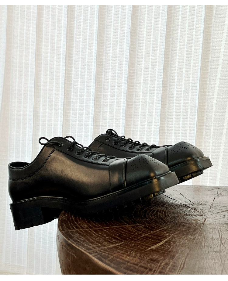 Special-shaped head leather shoes short face square head leather shoes cowhide casual height-increasing thick-soled men's shoes