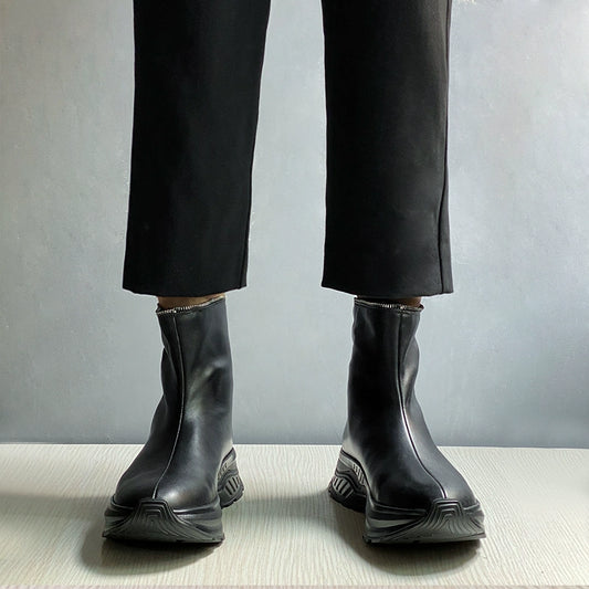 Sports leather boots cowhide rear zipper short boots heightened TPU bottom cowhide thick-soled men's boots
