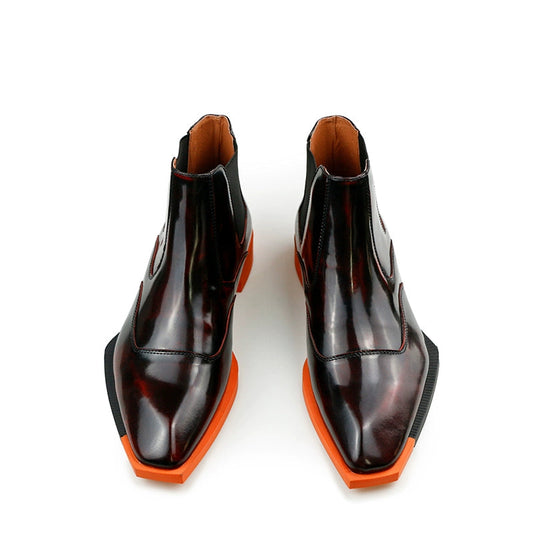 Special-shaped sole men's boots square head Chelsea boots cowhide fashion leather boots elastic short boots