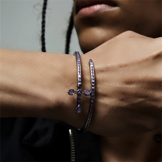 Purple Zirconia Cross Bracelet, Platinum-Tone, Gift for Him/Her