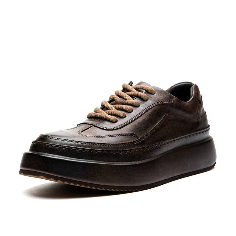 Inner heightening casual leather shoes men's genuine leather lace-up retro dad shoes thick sole first layer cowhide handmade