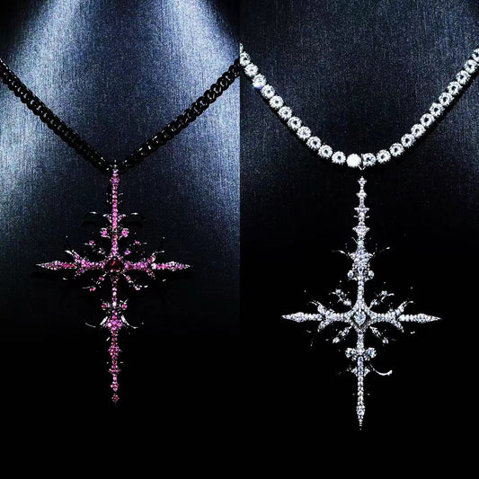 Iced Out Reversible Cross Pendant, Platinum-Tone, Hip-Hop Jewelry