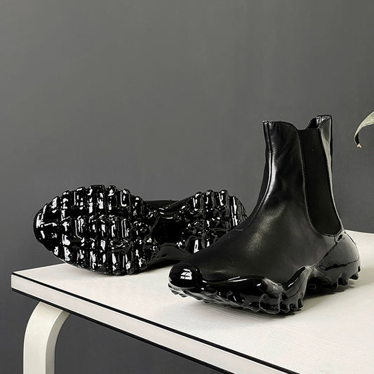 Epoxy short boots melted bottom first layer cowhide Chelsea boots elastic band casual men's boots