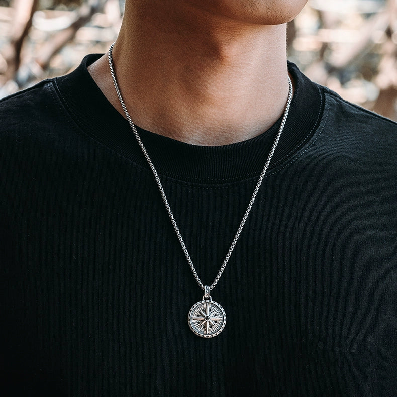 Sterling silver Polaris nautical compass necklace men's pendant original design
