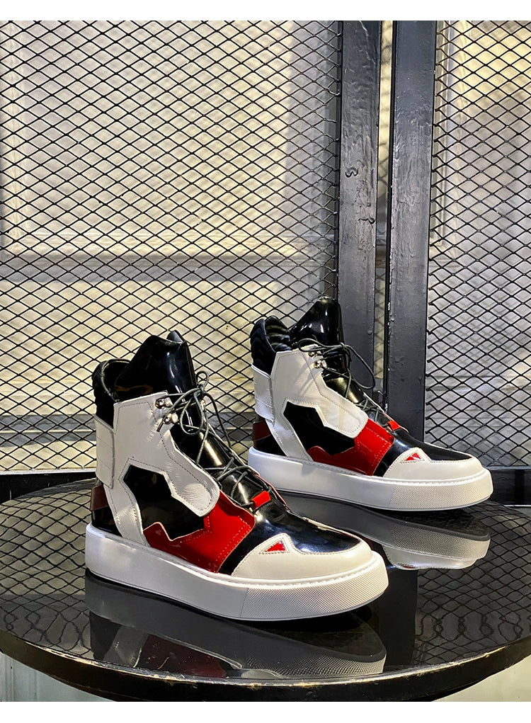 Sports boots cowhide lace-up trendy men's British leather boots ultra-light bottom wave shoes color matching short boots