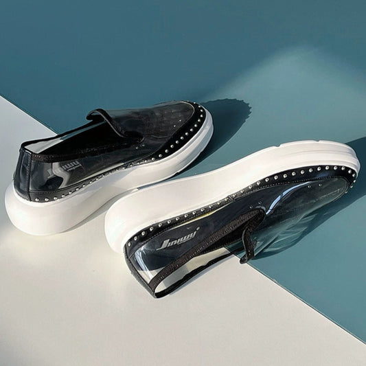 Transparent casual shoes fashion loafers personalized rivets sports Internet celebrities thick baseplate shoes