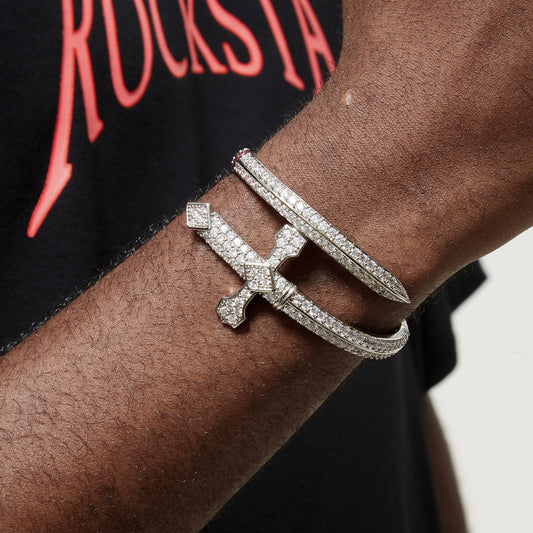 Iced Out Cross Sword Bracelet, Gold-Tone, Men’s Hip-Hop Jewelry
