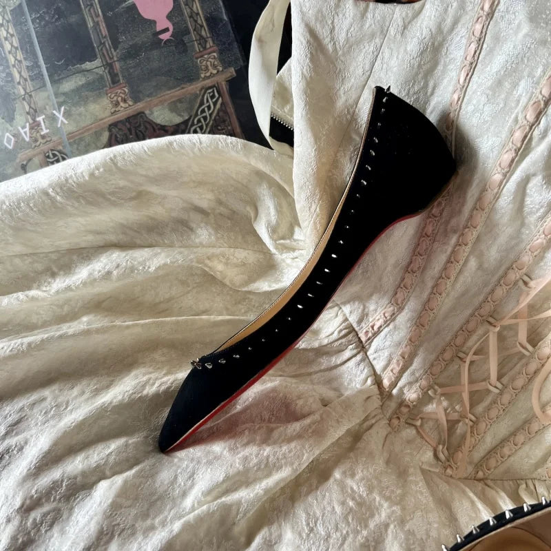 Red Shiny Sole Women Flat Shoes Luxury Designer Genuine Leather Shallow Pointed toe Ladies Flats Party Elegant Women's Shoe