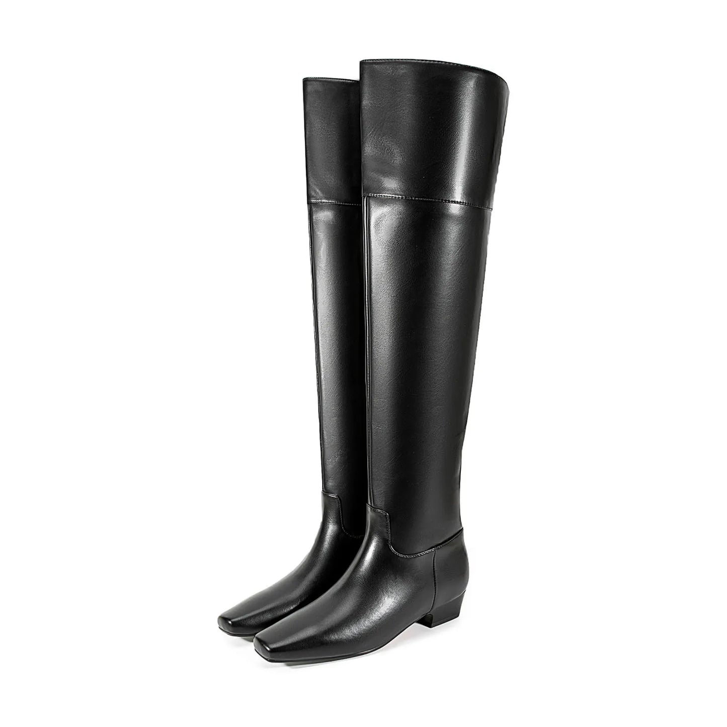 2025 Autumn Over the knee boots Square-head Pull-on Middle heel Modern boots Extra large size boots