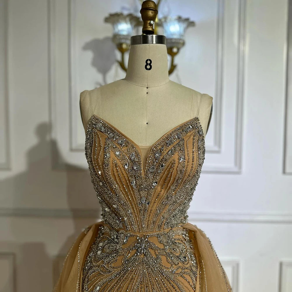 Strapless Mermaid Evening Dress with Abstract Beading – Floor-Length Tulle Gown