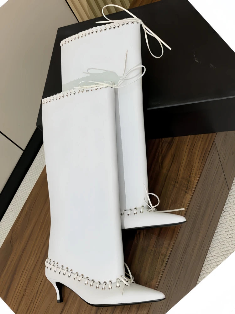 Women's Embellished Cowgirl Boots - Bow Accent Kitten Heel & Wide-Calf Over-The-Knee Luxe Footwear