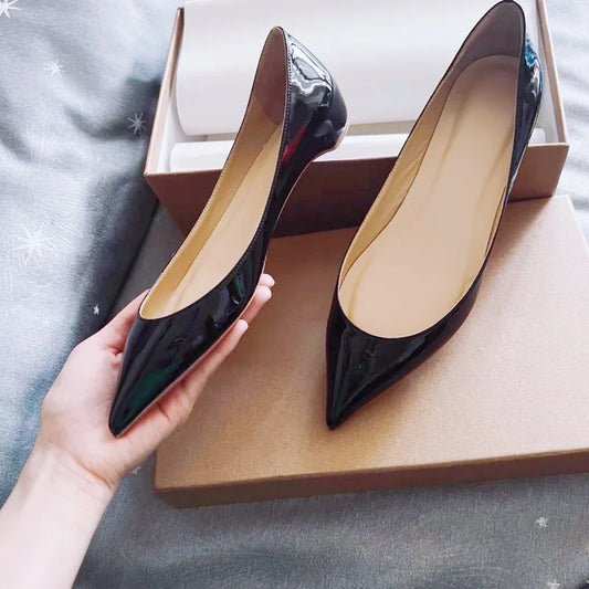 Red Shiny Sole Women Flat Shoes Luxury Designer Genuine Leather Shallow Pointed toe Ladies Flats Party Elegant Women's Shoe