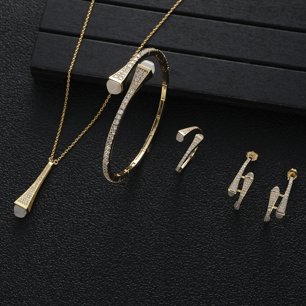 4pcs Waterdrop Jewelry Sets For Women Wedding Party Cubic Zircon High End Craft Dubai Bridal Jewelry Set