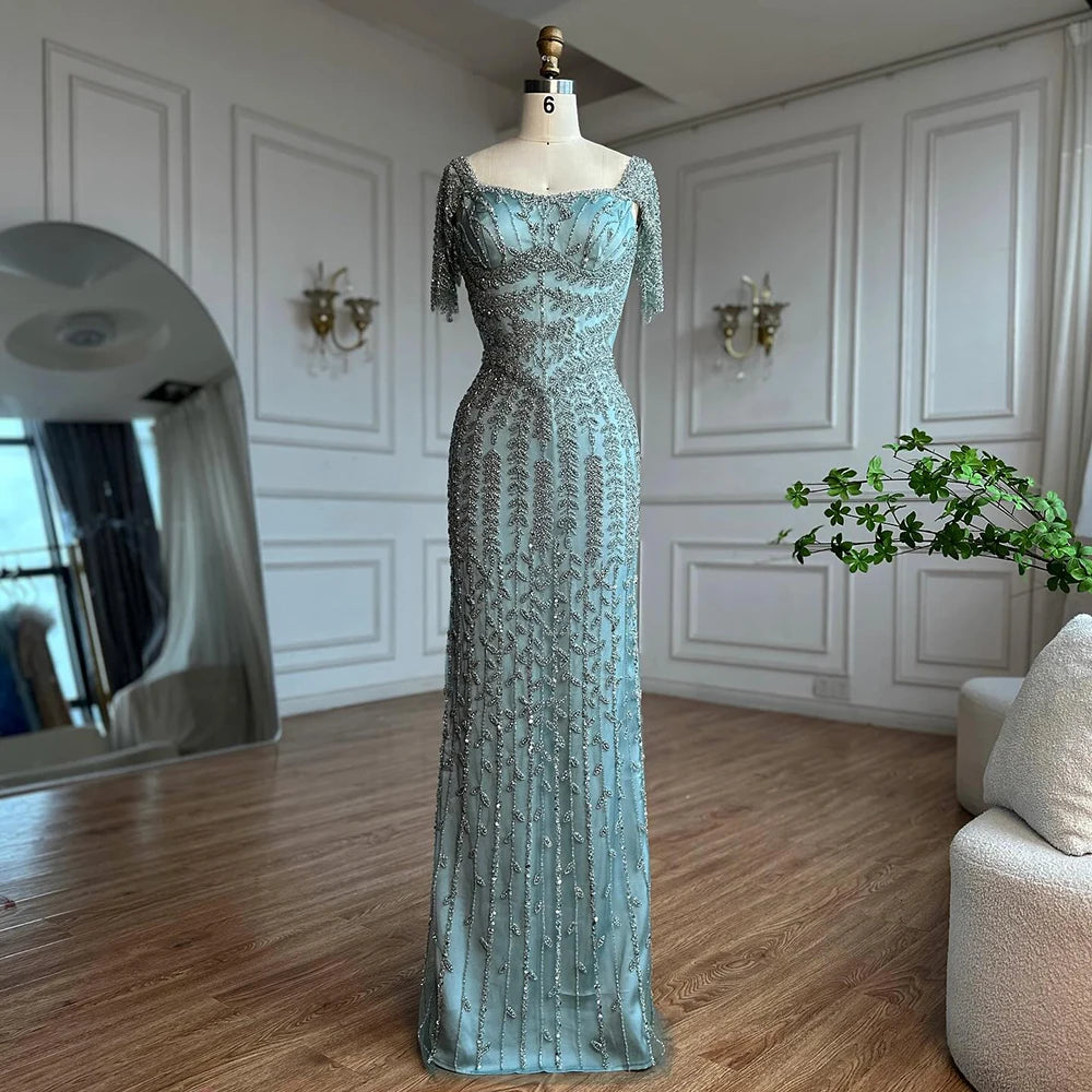 2025 Pink Elegant Mermaid Beaded Saudi Arabic Evening Dresses Gown For Formal Occasion