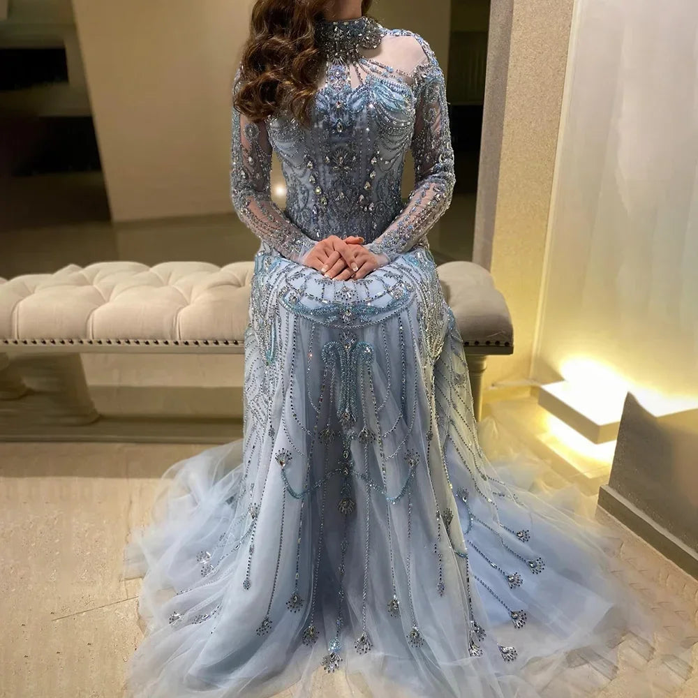 High Neck A-Line Wedding Party Dress with Lace & Beading Long Sleeve LiveTrendsX High Neck A-Line Wedding Party Dress with Lace & Beading Long Sleeve LiveTrendsX
