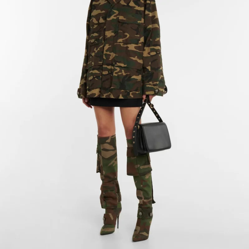 Thin Heel Knee Length Boots Pointed High Heel Willow Nail Large Boots