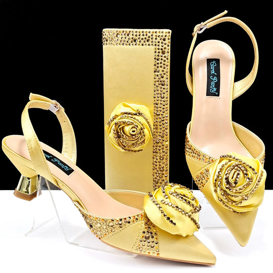 African Style Ladies Shoes And Bags Set Latest gold Italian Shoes And Bag Set For Party