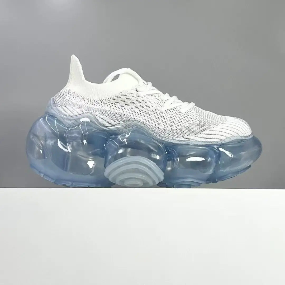 2025 New Japanese Air Cushion Women Chunky Sneakers Knitted Mesh Heightening Jelly Casual Sports Shoes High Quality Luxury Y2k