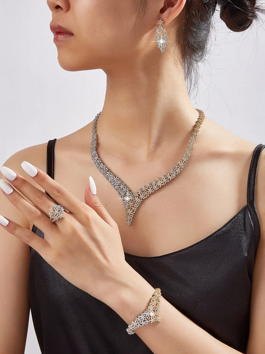 4-piece Ring Cubic Zirconia Bridal Wedding Jewelry Set, Dubai Nigeria Crystal Wedding Jewelry Set