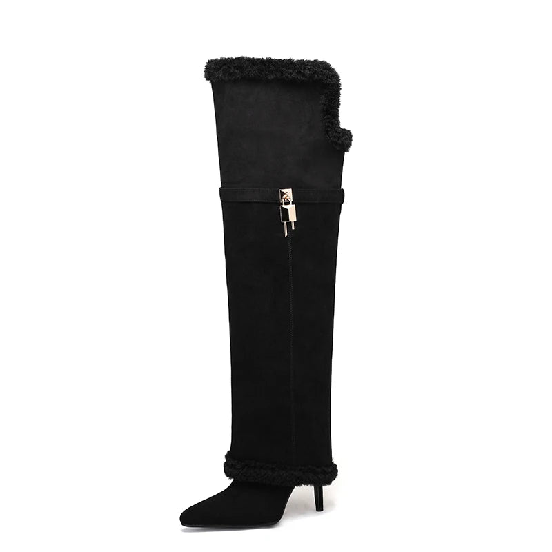 High Heels Withpointed Buckle Decoration, Versatile Over Theknee Fashion Pants Leg Women's Boots