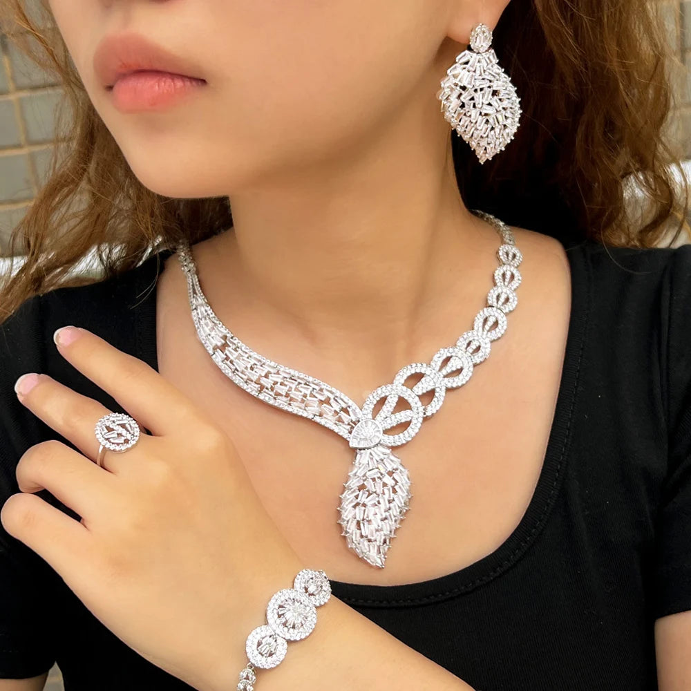 ThreeGraces 4pcs Brilliant Cubic Zirconia Stone Luxury African Dubai Bridal Jewelry Set for Women Party Dress Accessories