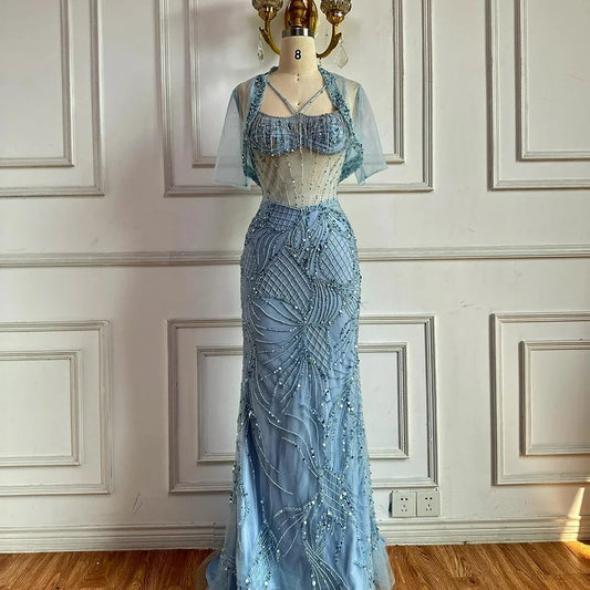 Women’s Beaded Mermaid Evening Dress – Blue