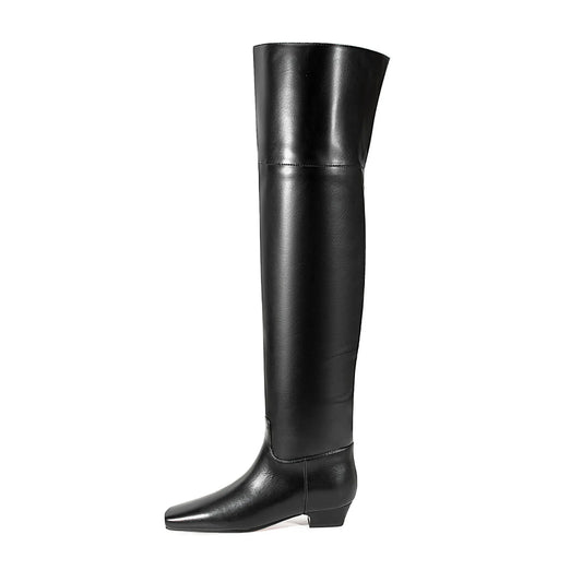 2025 Autumn Over the knee boots Square-head Pull-on Middle heel Modern boots Extra large size boots