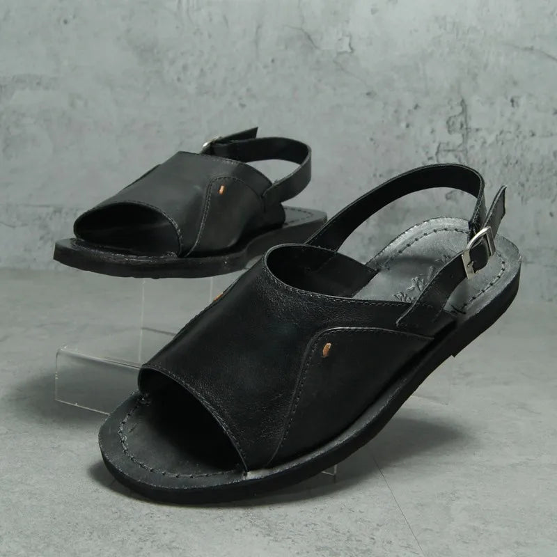 Men's Genuine Cowhide Leather Gladiator Sandals Vintage Summer Casual