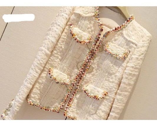 High Quality Crop Tweed Jacket Runway Women Coats and Jackets Elegant Single Breasted Beige Office Ladies Jacket Crop Coat