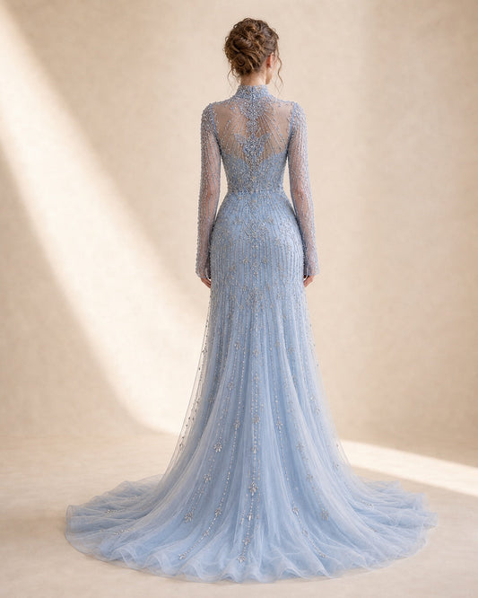 Azure Aria Beaded Lace Gown
