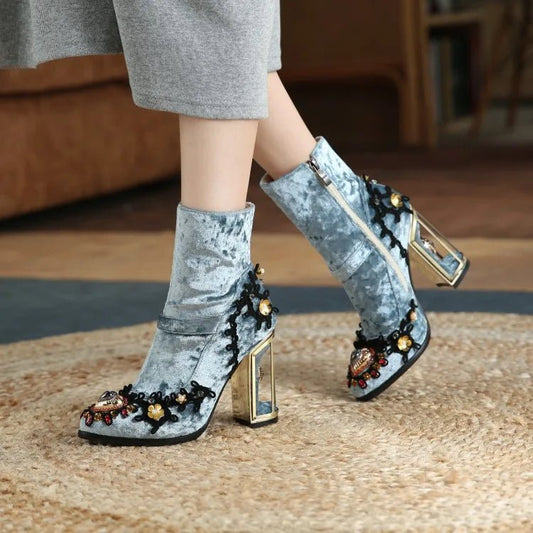 Big Size Fretwork Bird Cage High Heels Women Ankle Boots Side Zipper - LiveTrendsX