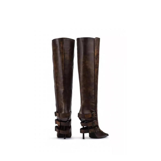 Buckle - Strap Boots with Metallic Stiletto Heel - LiveTrendsX