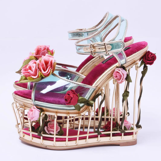 Caged Heel Floral Peep - Toe Sandals - LiveTrendsX